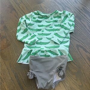 Tidewater Tots Girls' Green Alligator Print Rash Guard Swim Set